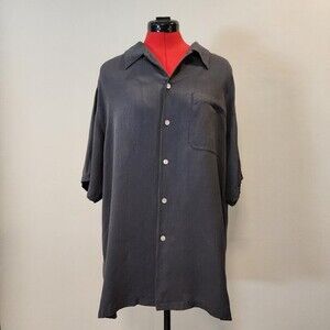 Brandini Men's Pure Silk Shirt Black Short Sleeve  Button Front Size M